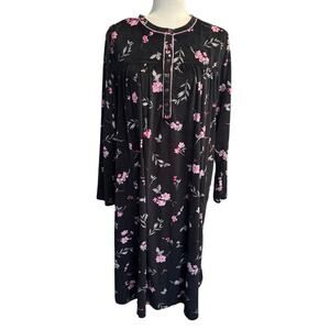 Aerie Floral Long-Sleeve Nightgown – Black/Pink Dark Floral– Size XL-Cozy Velour